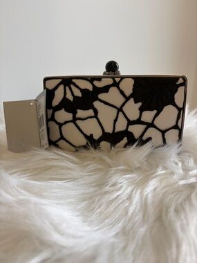 Enzo Angiolini Black and White Floral Frame Clasp Evening Clutch